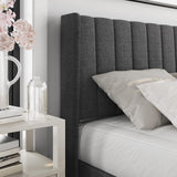 Yaheetech Upholstered Queen Size Bed Frame with Winged Headboard and Wooden Slats Support in Dark Gray Yaheetech