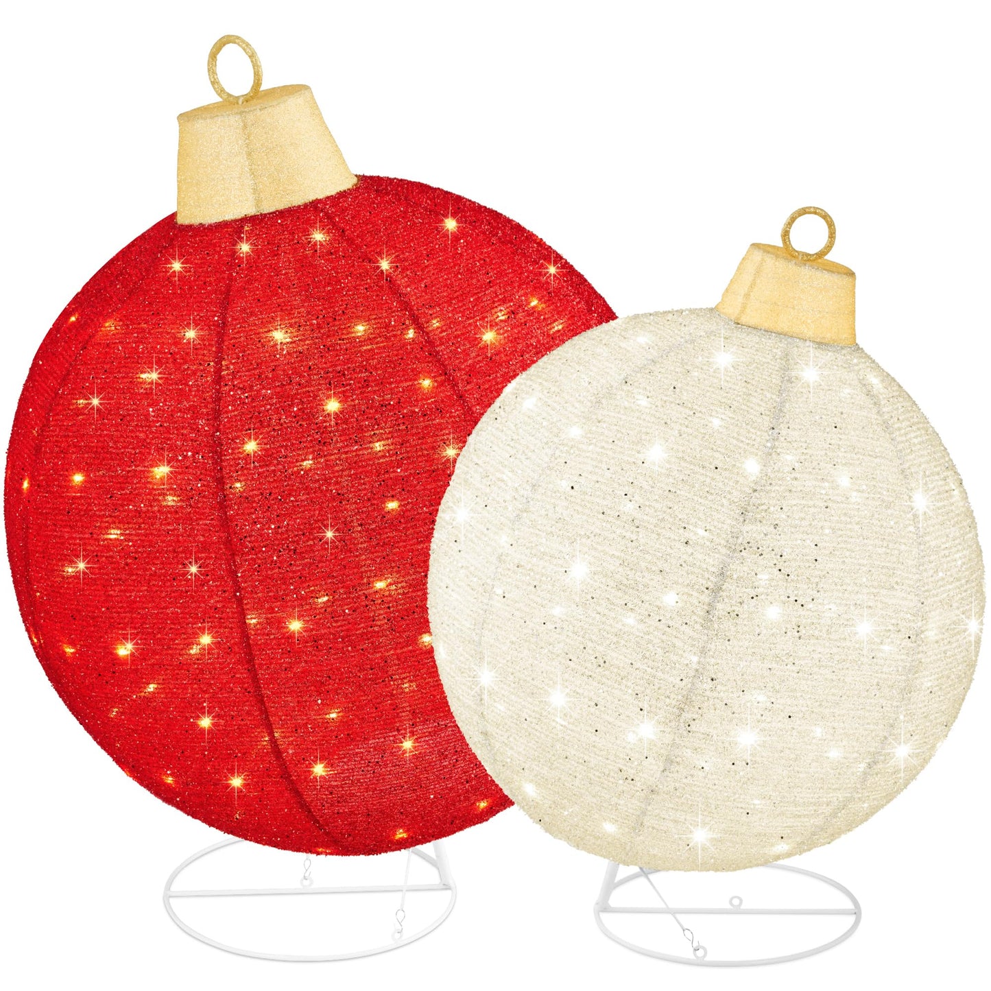 Best Choice Products 2pc Lighted Pop-Up Outdoor Christmas Ornament Set, Holiday Ball Decoration w/ 180 LED Lights, 8 Light Functions - Red/White