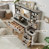 T4TREAM 48'' Farmhouse Makeup Vanity Desk with Sliding HD Mirror and Lights, Big Modern Lighted Vanity Table with 7 Drawers & Shelves, Rustic Large Dressing Table for Bedroom, Light Rustic Oak T4TREAM