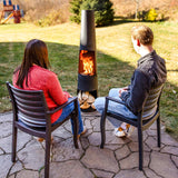 Sunnydaze 59" H Steel Outdoor Chiminea Fire Pit with Built-in Log Holder - Metal Fireplace with Chimney - Includes Poker Sunnydaze