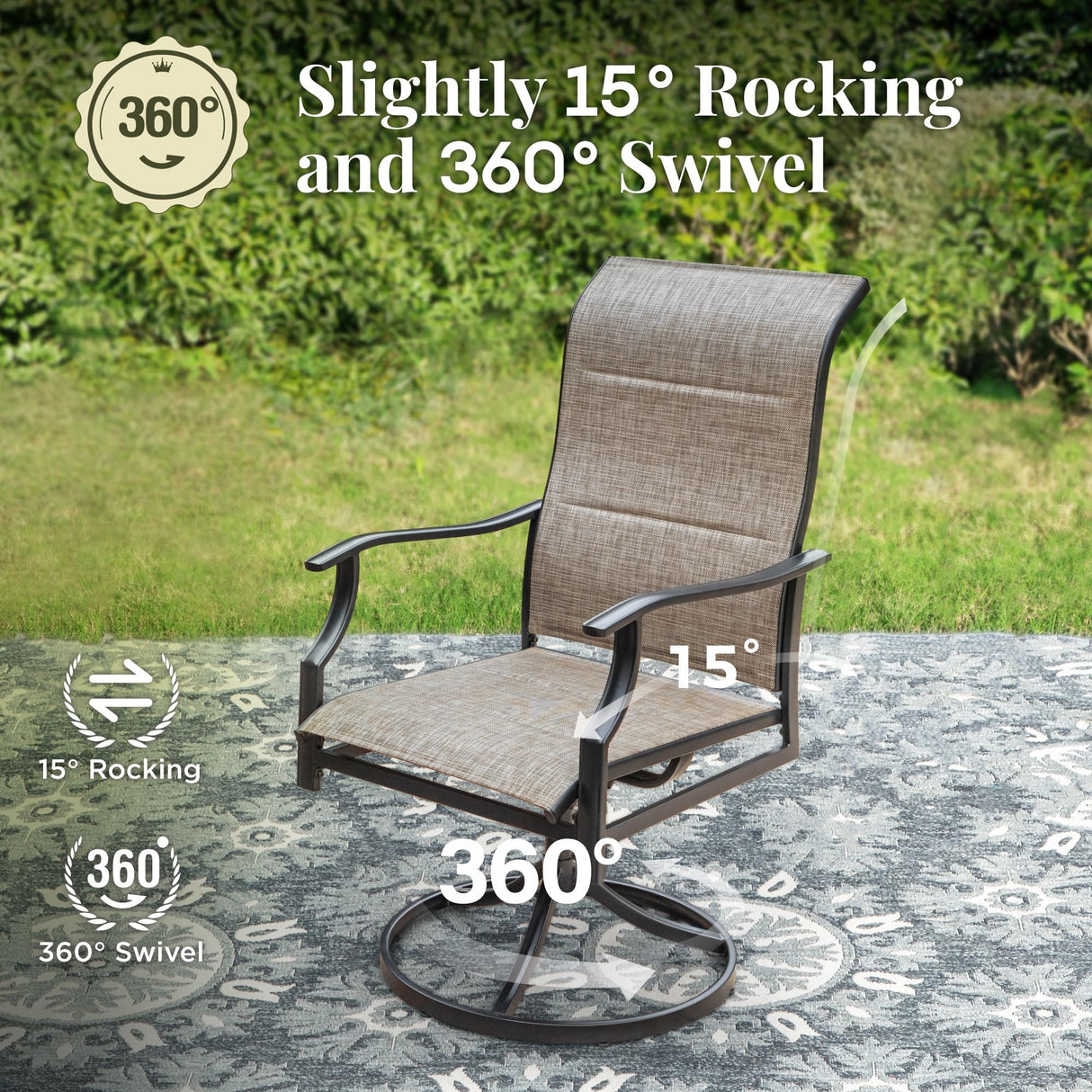 MIXPATIO 9 Pieces Patio Dining Set, Outdoor Table and Chairs, 8 x Textilene Swivel Dining Chairs and 60" Square Outdoor Dining Table, for Cozy Garden Settings, Grey-Brown MIXPATIO