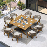 PURPLE LEAF 9 Pieces Outdoor Dining Set All Weather Wicker Patio Dining Set with Square Aluminum Table and Modern Armrest Dining Chairs for Garden Deck Backyard Kitchen, Teak PURPLE LEAF