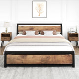 GAOMON Industrial King Size Bed Frame with Wooden Headboard and Sturdy Slat Support GAOMON