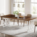 Tribesigns Dining Table for 6-8 People, 70.86-Inch Rectangle Wood Kitchen Table, Dinner Table with Heavy Duty Metal Frame for Kitchen, Living Room (Retro Brown & White, Without Chair) Tribesigns