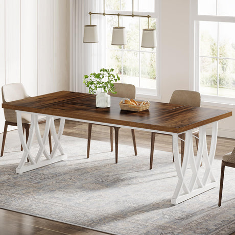Tribesigns Dining Table for 6-8 People, 70.86-Inch Rectangle Wood Kitchen Table, Dinner Table with Heavy Duty Metal Frame for Kitchen, Living Room (Retro Brown & White, Without Chair) Tribesigns