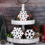 5 Pieces Christmas Wooden Snowflake Decor Winter Snowflake Wood Blocks White Snowflake Table Wood Signs Winter Tiered Tray Wooden Signs for Xmas Party Farmhouse Home Tabletop Shelves Augisteen
