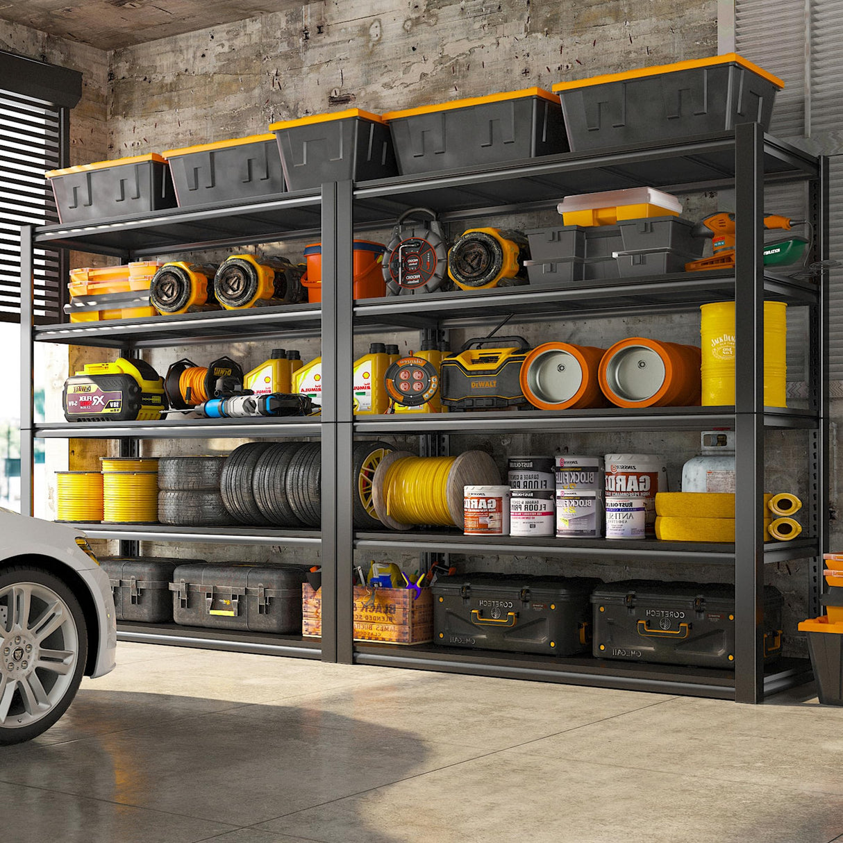 REIBII 48.2''W Garage Shelving 2500LBS Storage Shelves Heavy Duty Shelving 5 Tier Adjustable Metal Shelves for Garage Shelves Storage Rack Industrial Utility Shelf, 48.2''W X 72''H X18''D REIBII