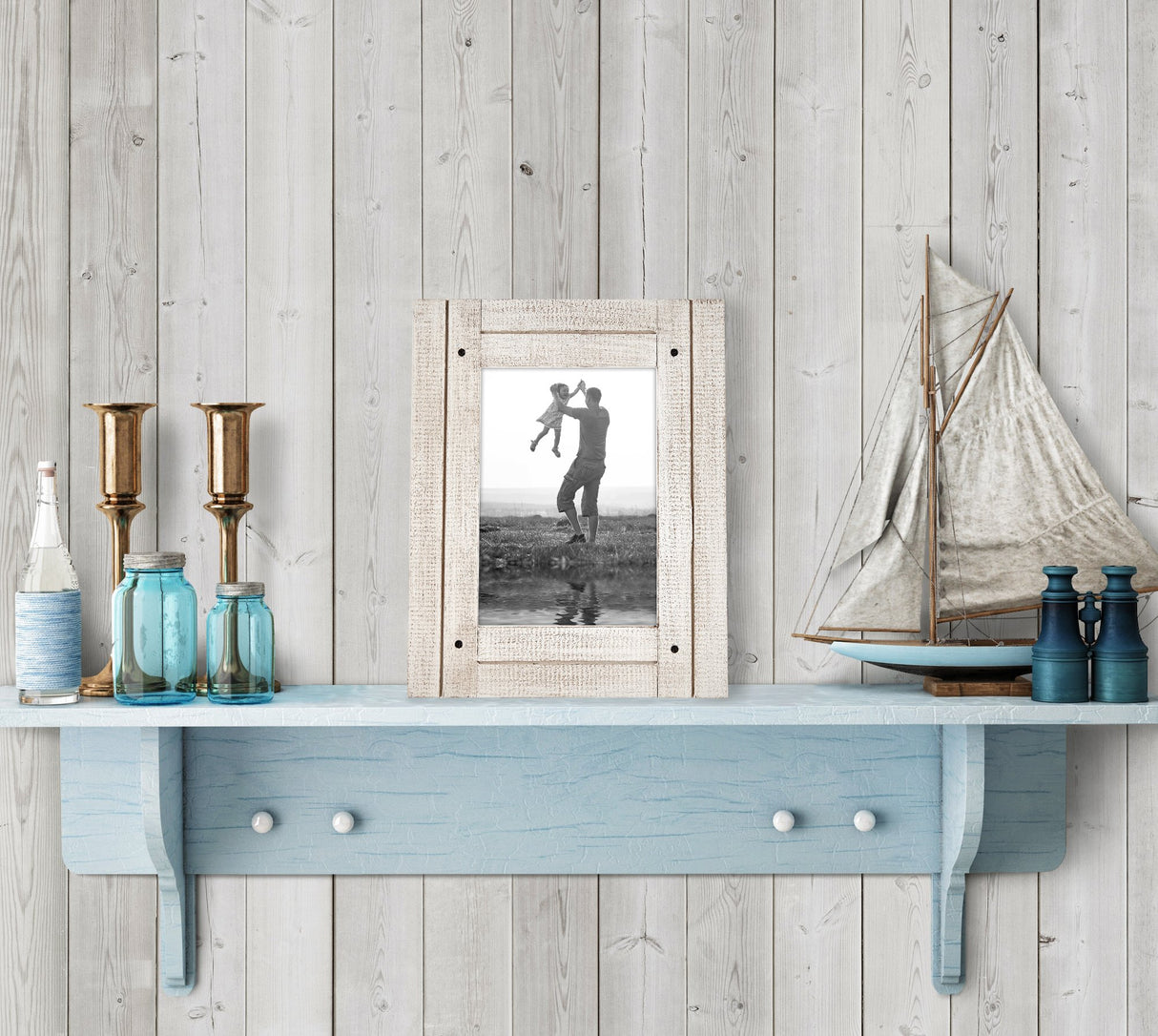 Americanflat 5x7 Picture Frame with Polished, Crystal Clear Glass - Hampton Collection - Distressed Wood Gallery Picture Frames for Tabletop and Wall Display - Aspen White Americanflat