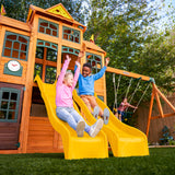 KidKraft Atlas Point Wooden Outdoor Swing Set/Playset with Kitchen, Slides and Glider KidKraft