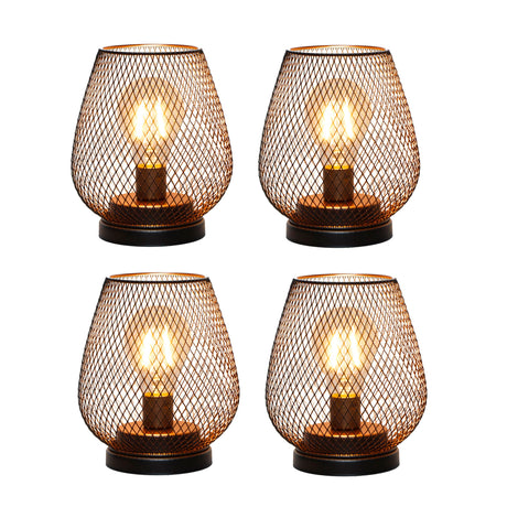 TRIROCKS Set of 4 Battery Operated Lamp LED Table Lantern, Metal Cage Cordless Lamps with LED Bulb，Vintage Decorative Outdoor Lantern for Weddings, Parties, Patio, Events for Indoors Shelf Decor TRIROCKS