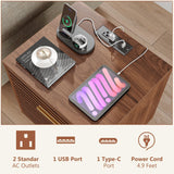 Whalefall Night Stands with Charging Station Set of 2, Mid Century Modern Nightstand, Fluted Bedside Table with Drawer, End Table Bed Side Tables for Bedroom, Accent Tables with Wood Legs, Brown 2pcs Whalefall