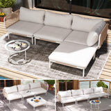VredHom Patio Furniture Set, Outdoor Patio Furniture Oversized Metal Patio Sectional Sofa, 4-Seat Conversation Set with Cushion for Indoor and Outdoor, White Frame & Beige Mat (4 Seats 8 Armrests) VredHom