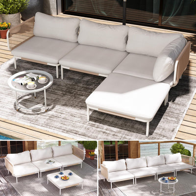 VredHom Patio Furniture Set, Outdoor Patio Furniture Oversized Metal Patio Sectional Sofa, 4-Seat Conversation Set with Cushion for Indoor and Outdoor, White Frame & Beige Mat (4 Seats 8 Armrests)