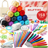 CRAFTISS Crochet Kit for Beginners with 40 Video Tutorials, 158 Pcs with 16 Colors of Acrylic Yarn Skeins, 1300 Yards Total – Learn to Crochet All-in-One Starter Crochet Set for Adults Beginner CRAFTISS