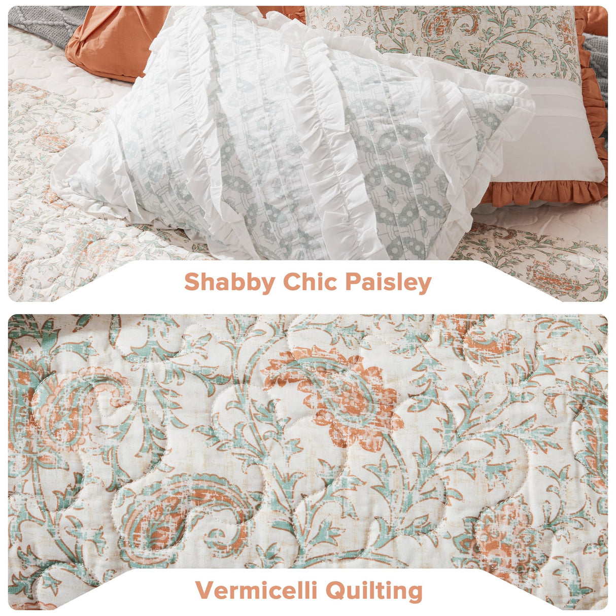 Madison Park 100% Cotton Quilt Set Floral Print, Double Sided Stitching, All Season, Lightweight Coverlet Shabby Chic Bedding Layer, Matching Shams, Full/Queen, Coral 6 Piece Madison Park