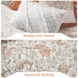 Madison Park 100% Cotton Quilt Set Floral Print, Double Sided Stitching, All Season, Lightweight Coverlet Shabby Chic Bedding Layer, Matching Shams, Full/Queen, Coral 6 Piece Madison Park