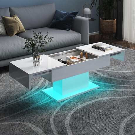 HedoAjim White LED Coffee Table with Storage for Living Room, Living Room Table Rectangular Center Table, Modern High Glossy Wooden Coffee Tables with 16 Colors LED Lights for Dining Reception Room HedoAjim