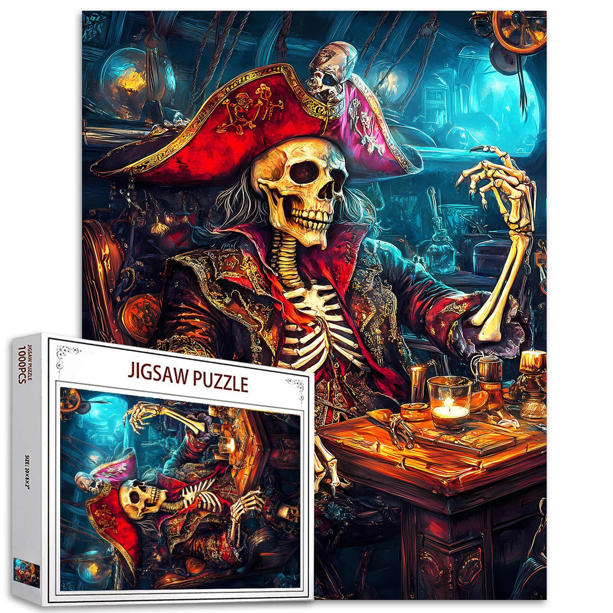 Skull Captain Puzzle for Adults 1000 Piece Pirate Art Jigsaw Puzzle Nautical Jigsaw Puzzles for Challenging Family Activity Games DIY Craft Puzzle Fantasy Puzzle Gift Wall Decor Home Decor Aihonmin