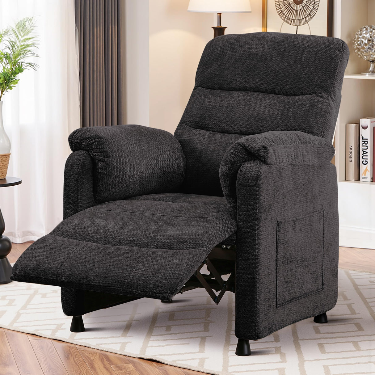 Veemuaro Electric Recliner Chair, Power Recliner Sofa with Remote, Adjustable Backrest and Side Pocket, 7-Zone Support, 350 LBS, Soft Chenille Fabric Armchair for Living Room Bedroom, Black Veemuaro