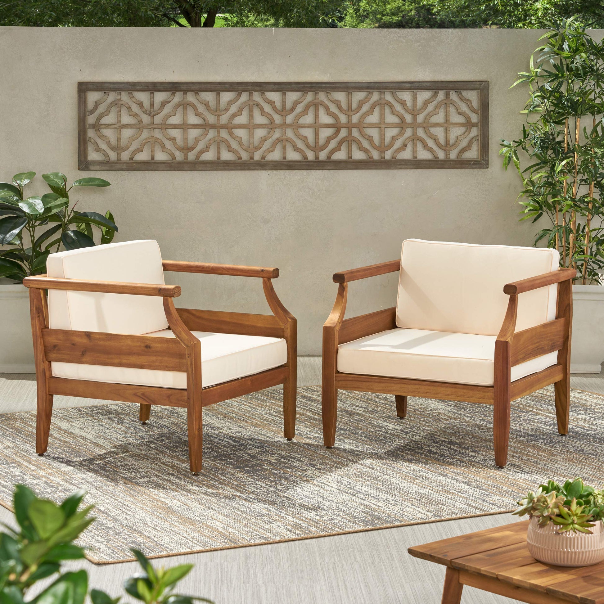 Christopher Knight Home Daisy Outdoor Club Chair with Cushion (Set of 2), Teak Finish, Cream - WoodArtSupply