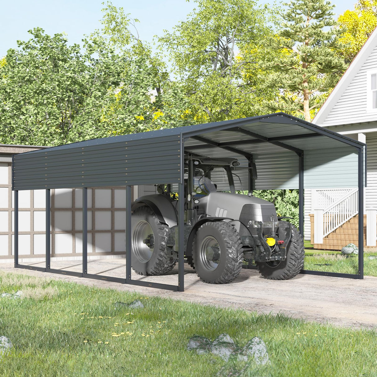 WELYAS 20×12 FT Heavy Duty Carport Canopy with Galvanized Steel Frame and Roof, All Metal Carport Garage, Car Shelter for Trucks, Boats, Tractors WELYAS