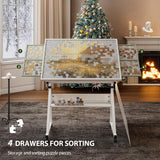 Qiaoxuan Jigsaw Puzzle Table with Legs, 1500 Piece Puzzle Board for Adults with 4 Drawers & Cover, 35"x26" Adjustable Portable Puzzles Table on Wheels Birthday Gift for mom Qiaoxuan