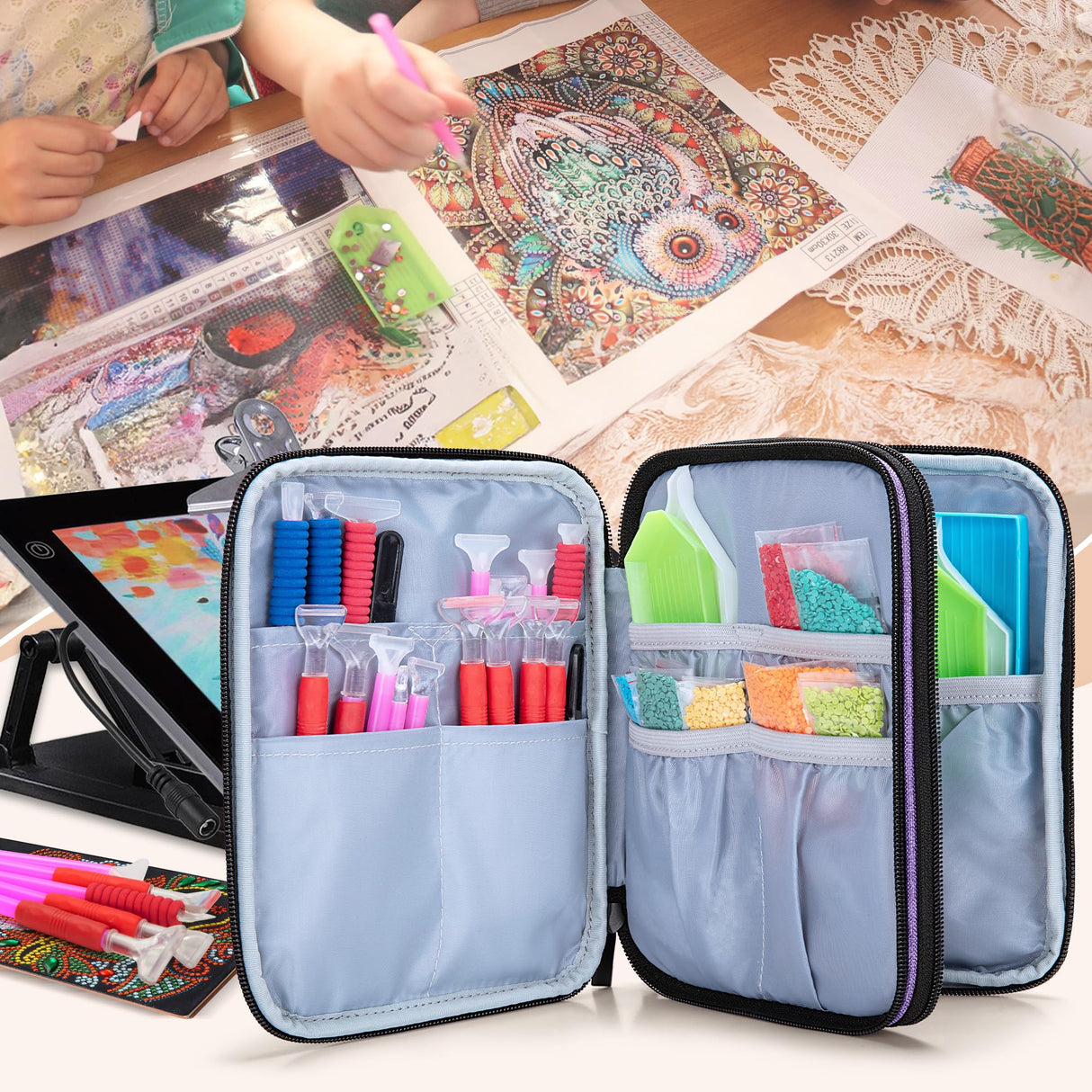 LUXJA Double Layer Diamond Painting Kits Storage, Carrying Bag for Diamond Painting Accessories (Bag Only), Purple LUXJA