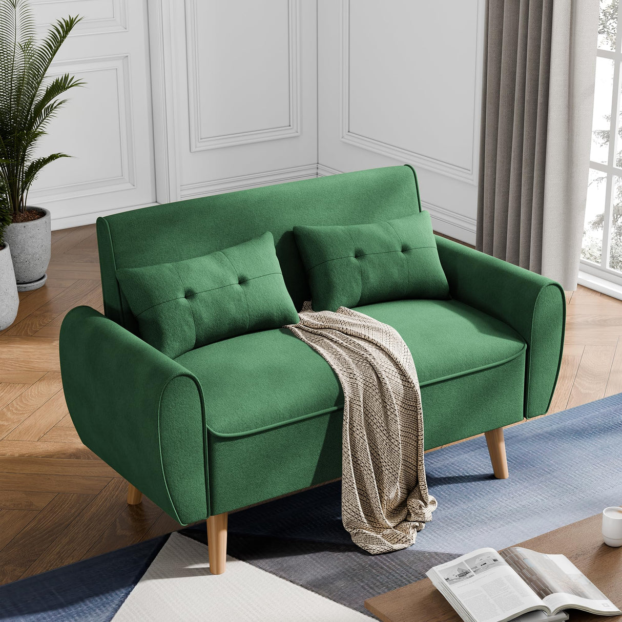 JAMFLY Sofa Set for Living Room 47'' Small Loveseat, Love Seat Couches Sofa Set for Small Spaces Bedroom Office Apartment (Green) JAMFLY