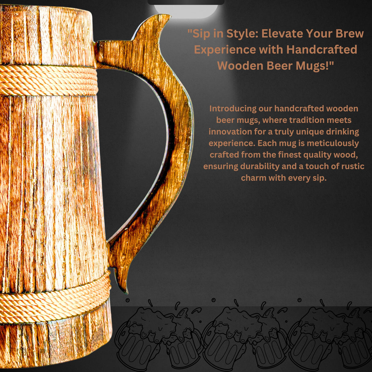 ANTIQUANA Handmade Wooden Beer Mug | Camping Travel Outdoor Mugs for Men | Tea Coffee Cup with Handle | Craft Tankard Drinking Stein ANTIQUANA