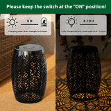 Glitzhome Decorative Garden Stool with Solar Powered Light,18.25" H Metal Outdoor Iron Side Table Coffee End Table Nightstand Decorative Planter Stand for Living Room Front Porch Garden,Black Glitzhome