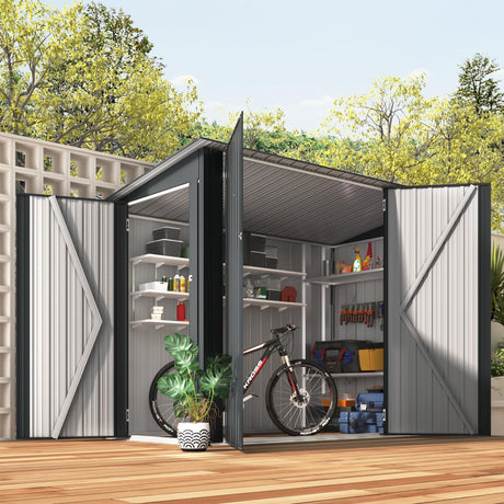 AECOJOY 7x4 Outdoor Lean to Shed, 4x7 Bike Storage Sheds & Outdoor Storage Clearance, Small Metal Horizontal Shed, Storage Cabinet for Garden, Yard for Outside AECOJOY