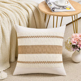 Fancy Homi Set of 2 Boho Neutral Decorative Throw Pillow Cover 18x18 Inch for Couch Bed Sofa, Aesthetic Modern Organic Farmhouse Home Decor, Soft Cotton Cute Accent Macrame Woven Tan Cushion Case Fancy Homi