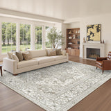 Area Rugs for Living Rooms - 6x9, Boho Non-Slip Low Pile Carpet Machine Washable Rugs for Bedroom, Farmhouse, Office, Dining Room (Beige) befbee