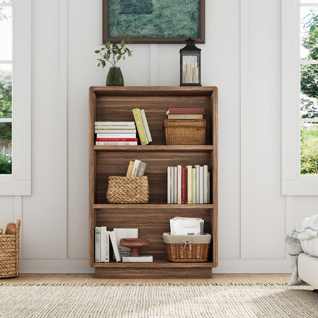 ChooChoo 3-Tier Bookcase, Wooden Bookshelf, Farmhouse Bookshelf with Open Storage, Tall Bookcase for Bedroom and Home Office, Brown Walnut ChooChoo