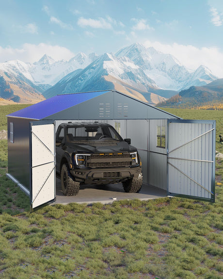 GarveeLife 12x20 FT Metal Carport, Enclosed Car Port with Reinforced Frame and Steel Roof for All-Weather Use, Metal Garage Shed for Full-Sized Pickup Trucks GarveeLife