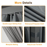 Louvered Pergola 12'x 16' with Curtains & Netting, Metal Outdoor Pergola with Adjustable Louvers Roof and Gutter System, Metal Hardtop Gazebo for Patio, Deck, Garden, Yard, Dark Gray FansaFurn