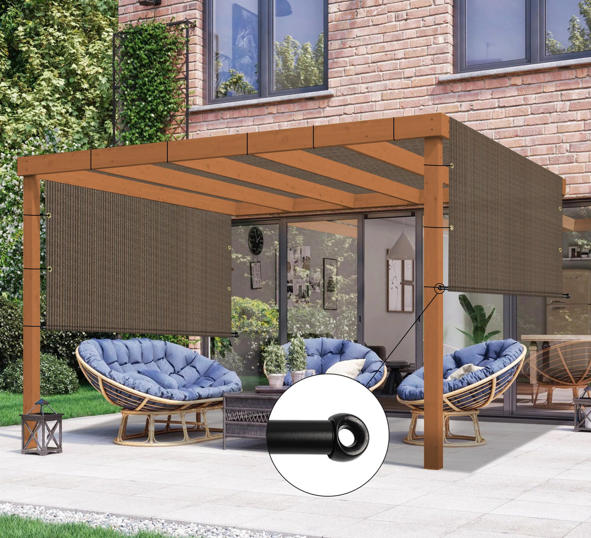 INFRANGE 8' x 16' Universal Pergola Shade Cover Replacement Canopy with Grommets Weighted Rods Permeable for Outdoor Patio Porch Backyard Gazebo Brown INFRANGE