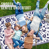 OLANLY Waterproof Outdoor Rug 5x8 ft, Outdoor Plastic Straw Rug with Flower Pattern, Reversible RV Mat for Patio, Camping, Balcony, Deck, Backyard, Navy & White OLANLY