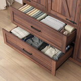 Hlivelood 3 Doors Wardrobe Armoire Closet with Doors and Drawers, Farmhouse Wooden Armoire Storage Cabinet with Shelves & Hanging Rod for Bedroom, Brown Hlivelood