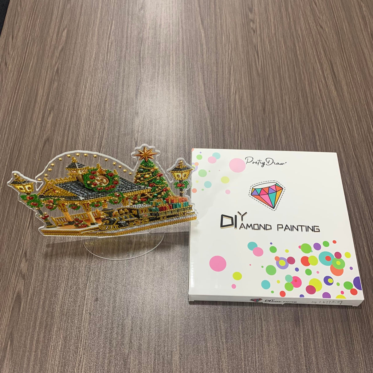 Poetrydraw Diamond Art Ornament Desktop Kit Christmas Train, Stand Up Acrylic Diamonds Painting Ornament Kit for Adults, DIY Special Diamond Gem Craft Table Tops Placement Board Kit WoodArtSupply