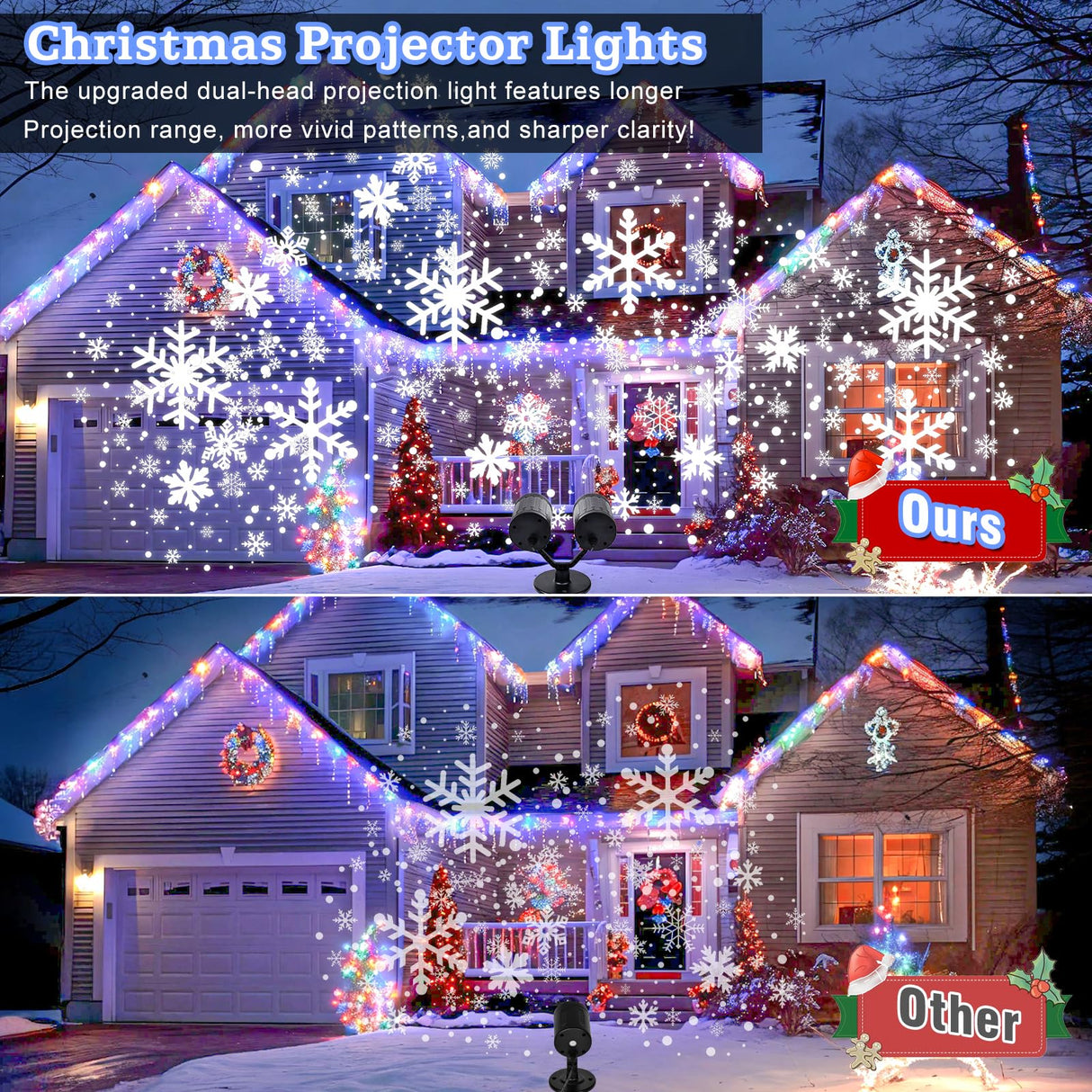 Christmas Snowflake Projector Lights Outdoor Waterproof 2025 Upgraded Double Head Dynamic Rotating Snowflake Projector for Halloween Xmas Holiday Party Gardens Wall Decoration Vivideal