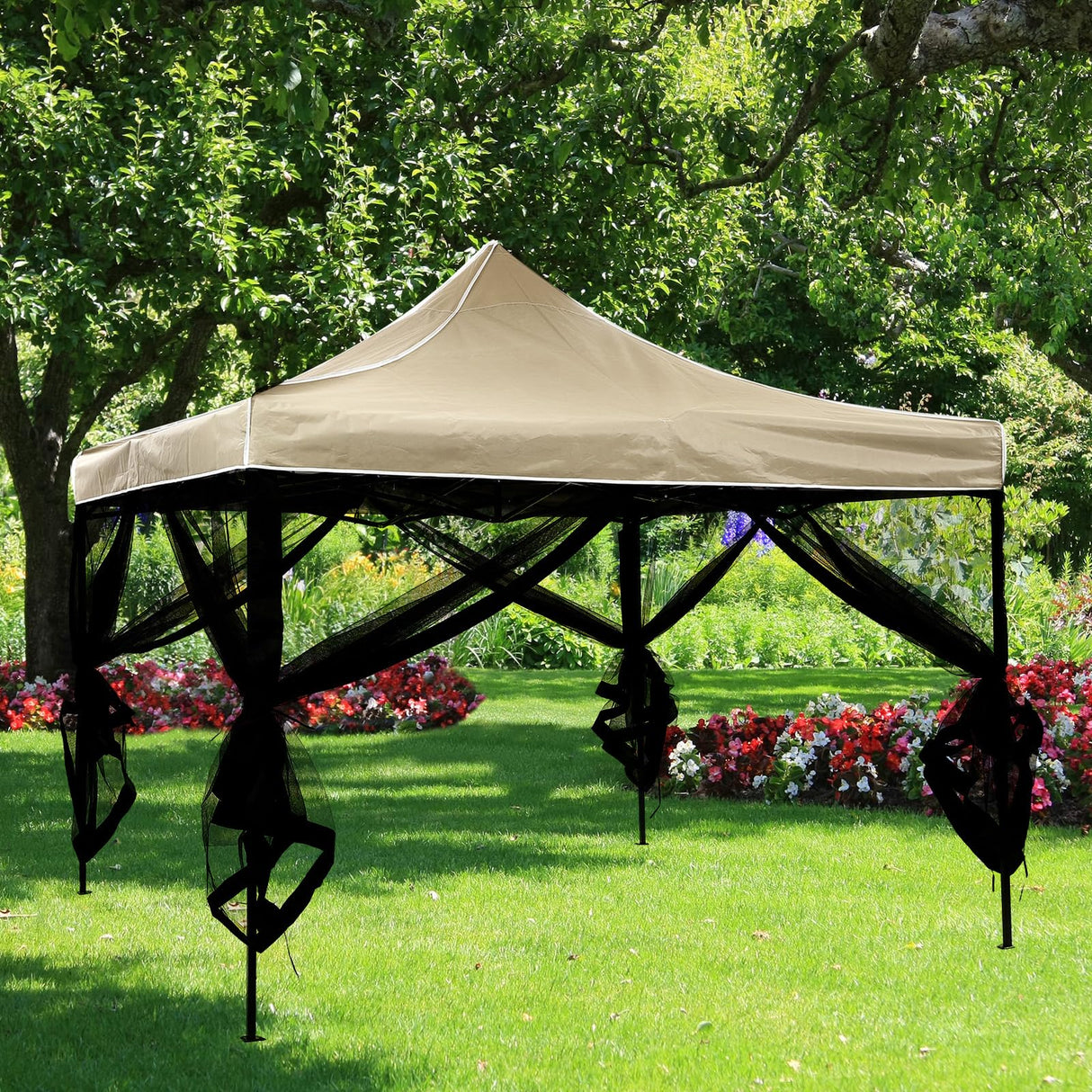 DOOSARG Mosquito Netting for Gazebo Canopy, 12x12 Universal Replacement Mosquito Netting 4-Door Zipper Black 4-Panel Sidewall Curtain (Net Only) (12x12) DOOSARG