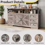 Maupvit 59" Buffet Cabinet with Storage, Farmhouse Sideboard Cabinet with 6 Drawers and Open Shelves, Adjustable Shelf, Large Coffee Bar Station Table for Kitchen, Dining, Living Room, Grey Maupvit
