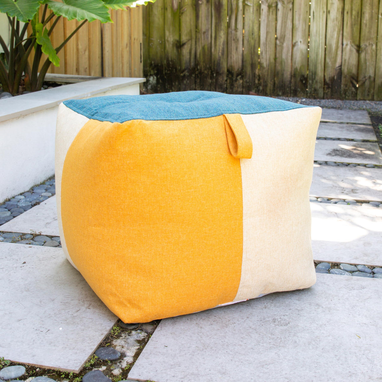 Big Joe Square Ottoman Weatherproof Bean Bag Footrest, Sunset Block Intertwist, Weather Resistant UV-Protected Fabric, 2 feet Big Joe