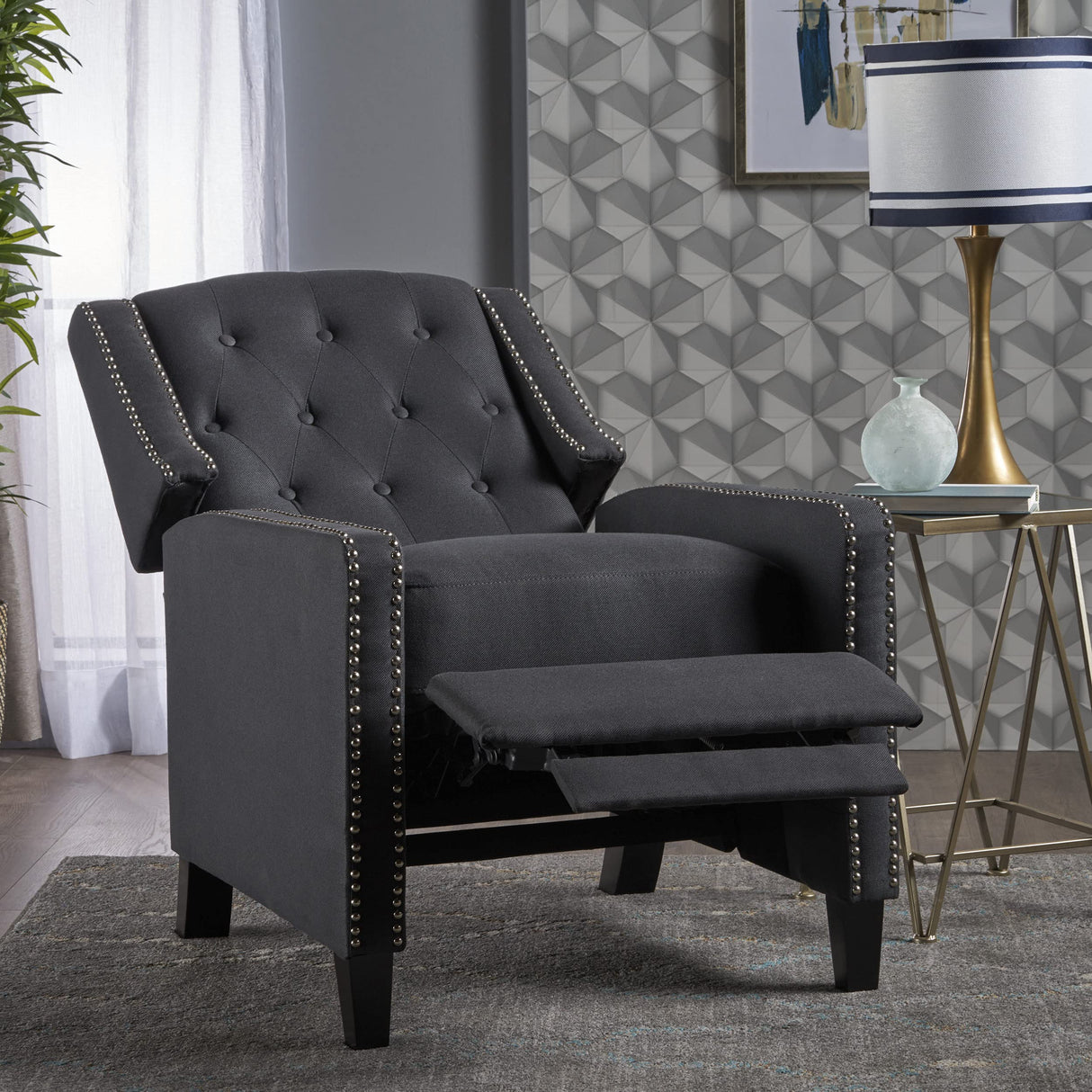 Christopher Knight Home Izidro Traditional Fabric Recliner, Dark Charcoal / Dark Brown Christopher Knight Home
