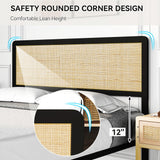 Amyove Full Size Bed Frame with Natural Rattan Headboard, Bohemian Platform Bed Frame with Strong Metal Slats Support, Boho Cane/Mattress Foundation/No Box Spring Needed Amyove