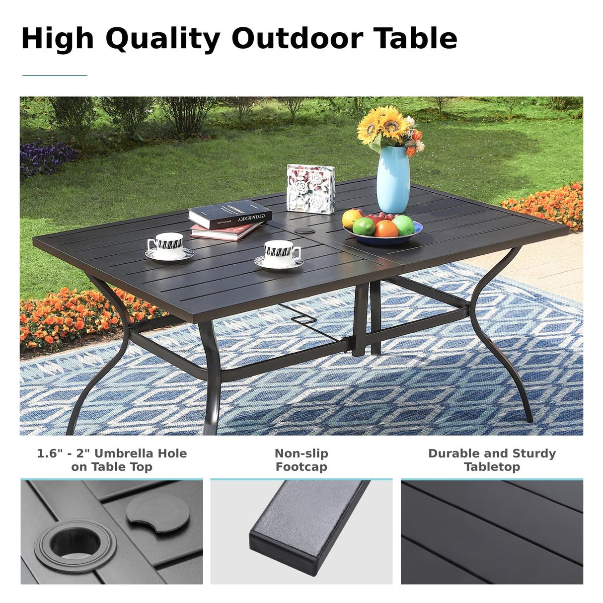 MFSTUDIO Outdoor Dining Set for 6, Patio Table and Chairs Set with Umbrella Hole, 7 Piece Metal Patio Furniture Set for Deck Backyard Poolside Garden MFSTUDIO