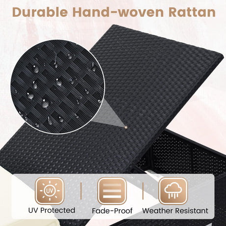 Murago 3 Piece Set, Includes 2 Wicker Chaise Lounge Chairs for Outdoors with Matching Side Table, Idea Oversized Reclining Patio Lounger with Washable Cushions, White Murago