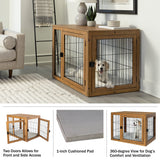 Furniture-Style Dog Crate - Acacia Wood Kennel for Large Dogs with Double Doors and Cushion - Dog Kennel Furniture by PETMAKER (Natural) PETMAKER
