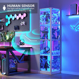 Corner Display Cabinet with Glass Doors, 68" Display Case with LED Lights, 4-TierCurio Cabinets for Collectibles/Toys/Books, Mirrored Storage Cabinet, White Dystler